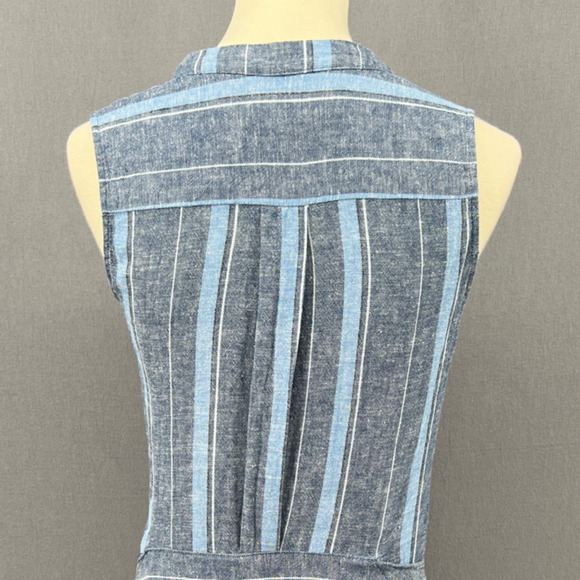 Drew Dress Womens XS Morgan Blue Striped Sleeveless Tie Front Linen Blend Shift - Picture 9 of 12